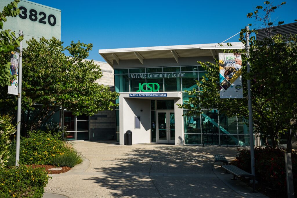 Entrance to building Eastvale Community Center JCSD Parks and Recreation Department